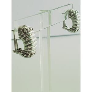 Judith Ripka 925 Sterling Silver Twist Semi Hoop Earrings